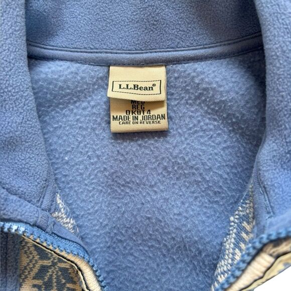 LL Bean Vest Jacket Blue Nordic Snowflake Fleece Mock Neck Full Zip Womens Med - Picture 8 of 12